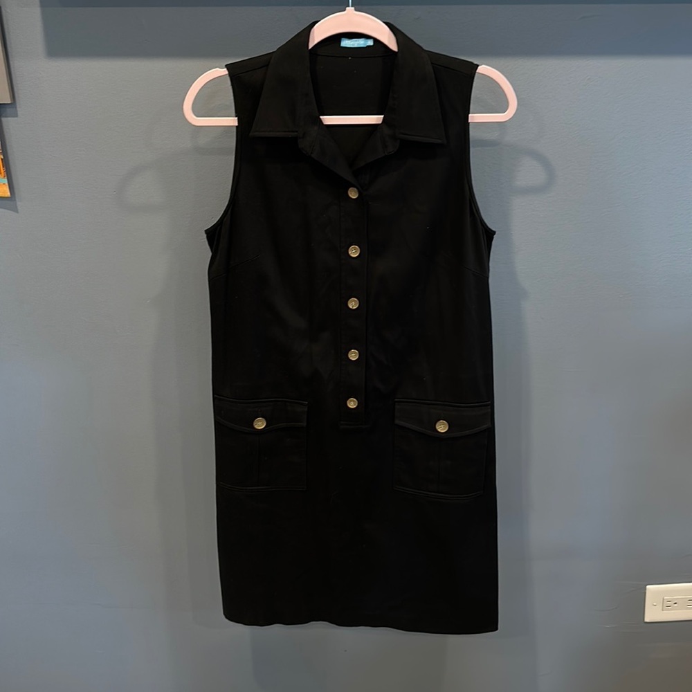 J. Mclaughlin Button Front Collared Black Dress S… - image 1